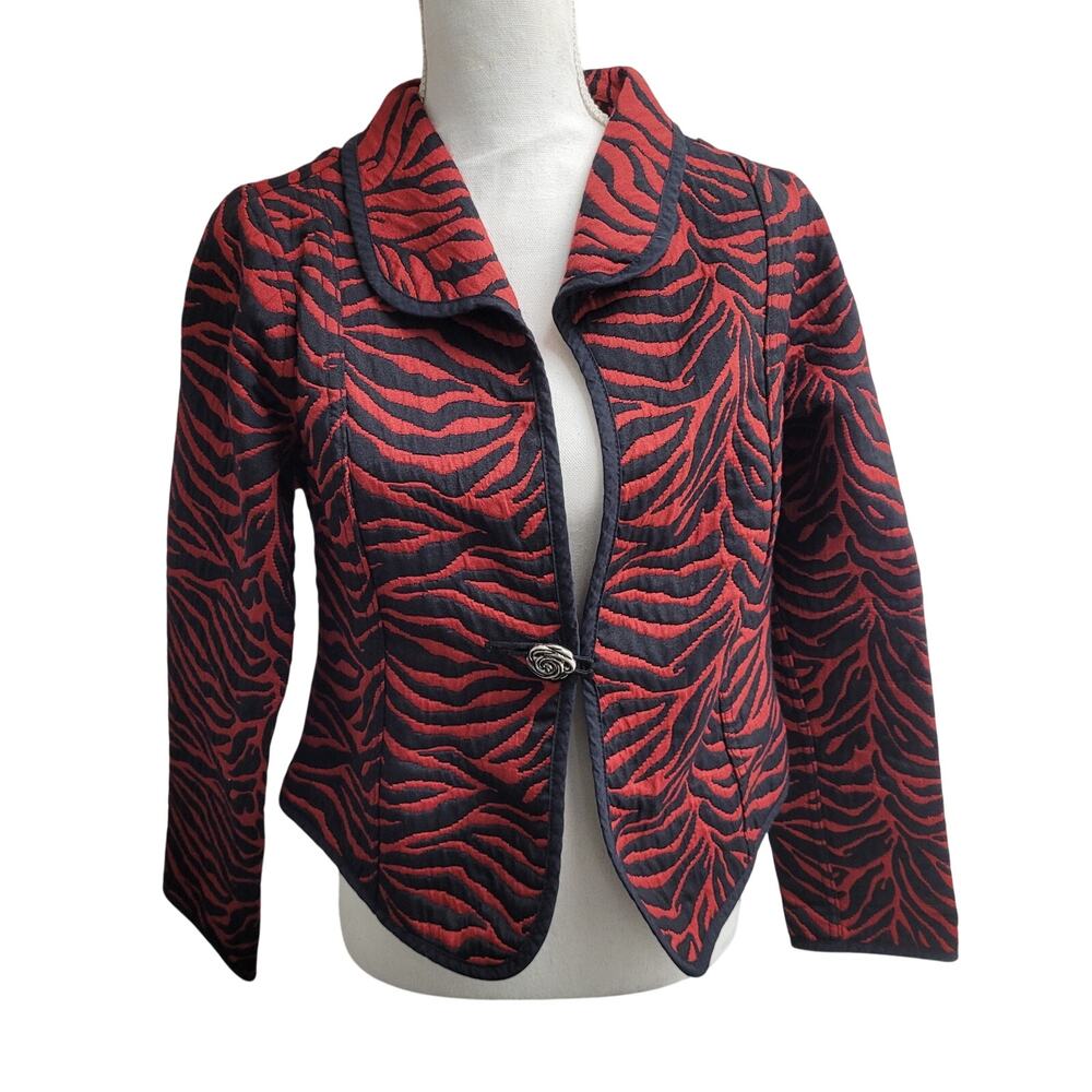Trimdin reversible quilted jacket red black textile zebra jacket small USA
